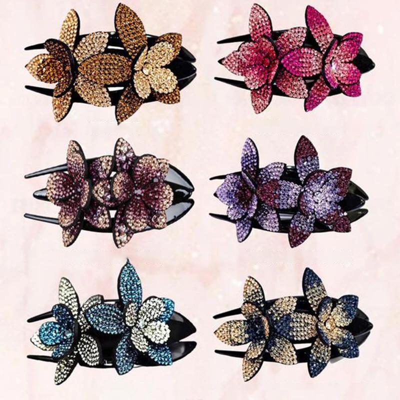 Maliben | Rhinestone Double Flower Hair Clip