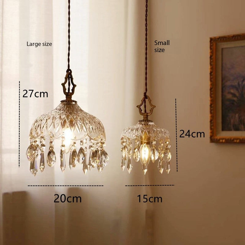 Vintage Brass Crystal Pendant Chandelier