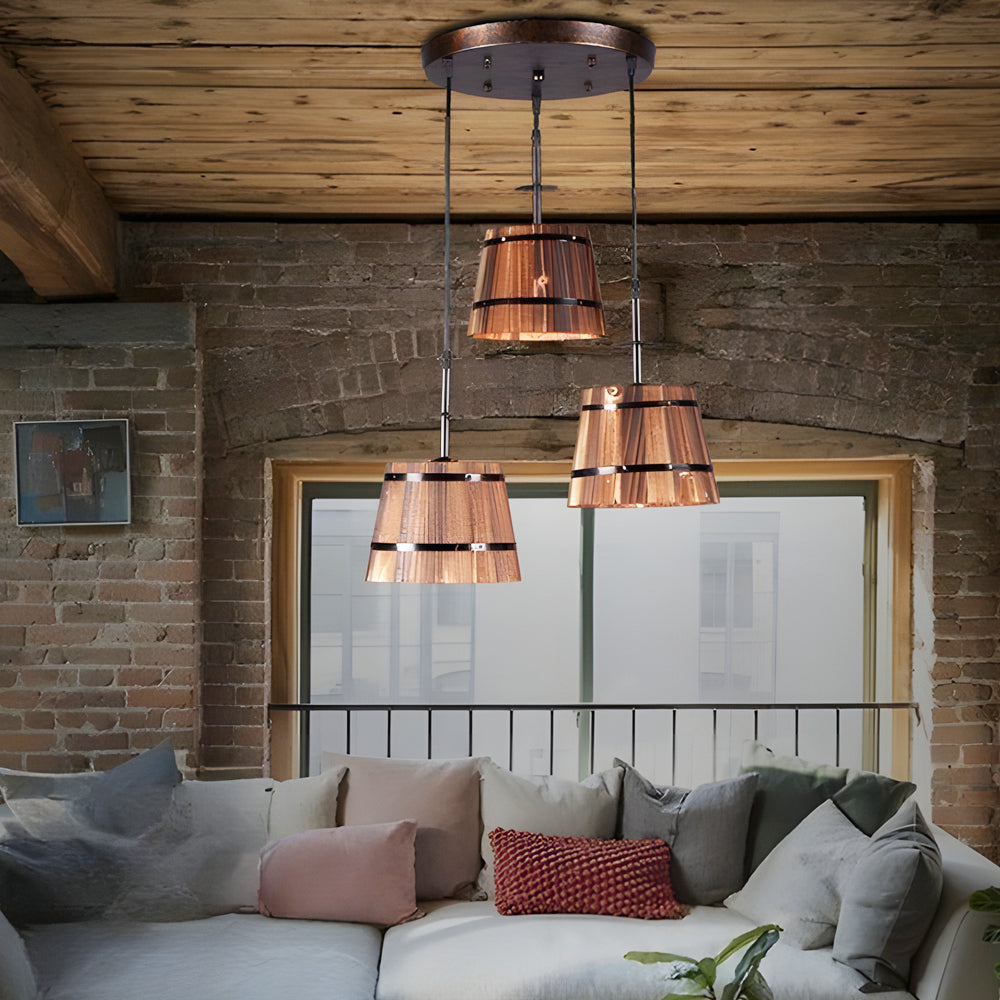 MAliben | Bucketglow Pendant Light - Wooden Bucket Pendant Lamp For a Cozy Bar