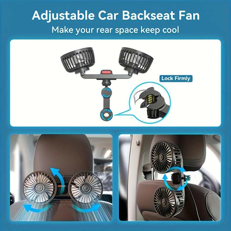 Maliben | Double Fan Airtrek Duo | 360° Rotatable | Ultra-Quiet & Compact | Usb Car Fan With 5 Blades