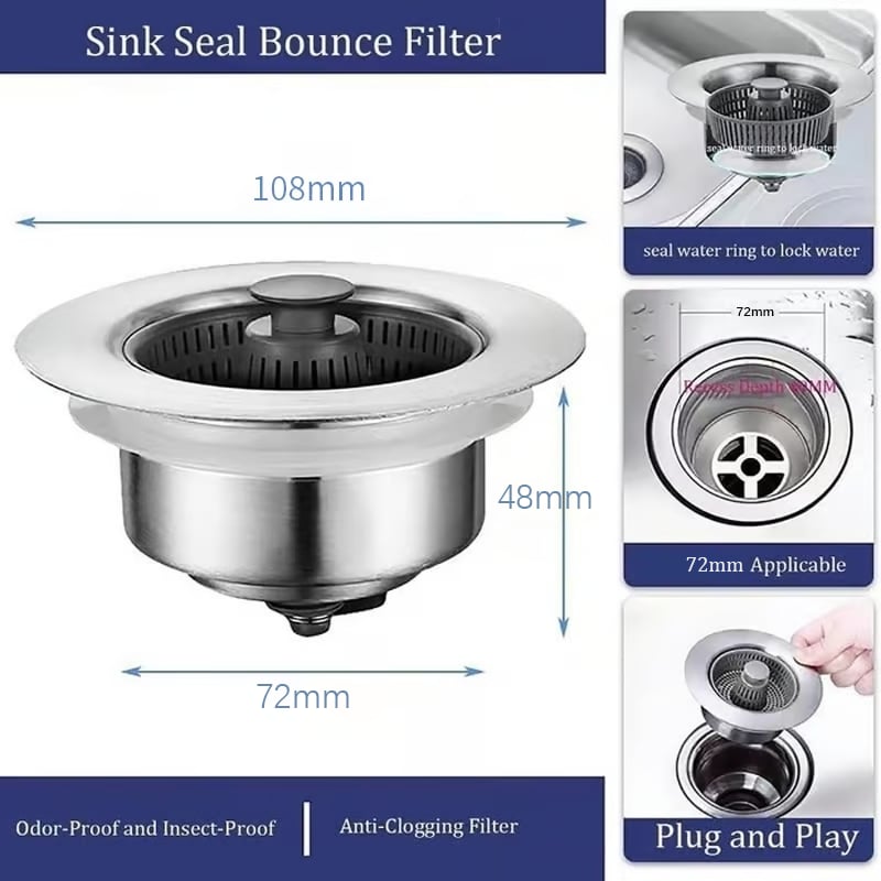 Maliben | New Upgraded Sink Bounce Core Drain Strainer