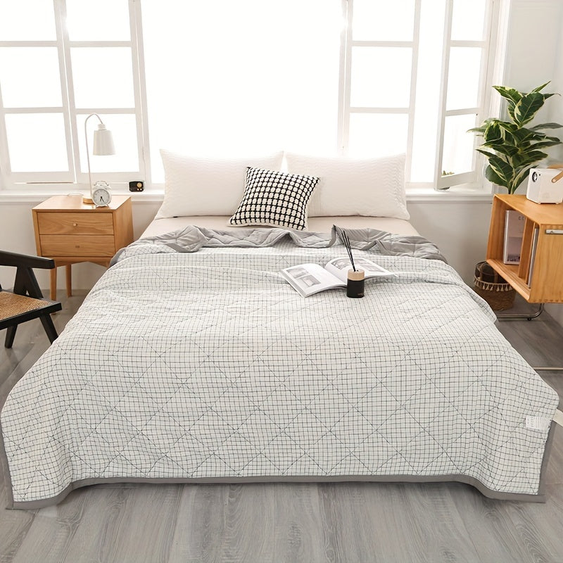 Maliben | Elegant Preppy Plaid Summer Blanket For Cool Nights