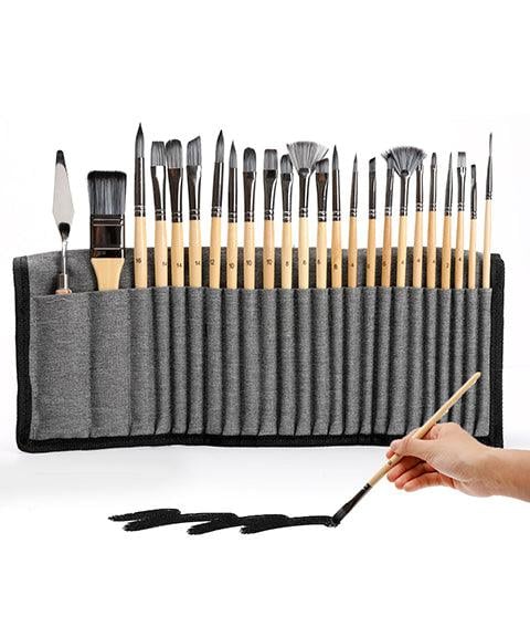 Maliben | Artist Paint Brush Set | 24 Nylon Brushes With 7 Shapes & Palette Knife | Acrylic, Oil & Watercolor