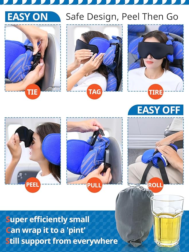 Maliben | 360° Travel Neck Pillow Set With Adjustable Head Strap And Eye Mask For Sleeping Comfort