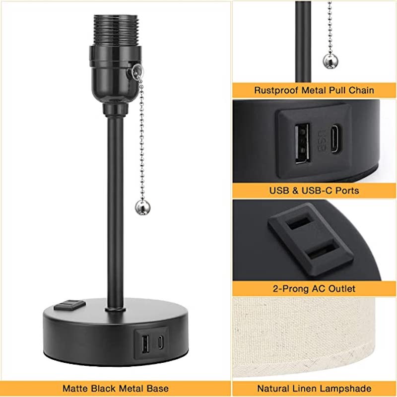 Maliben | Elegant Table Lamp With Smart Charging Options And Three Colors