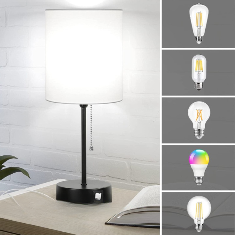 Maliben | Table Lamp Set Of 2 With Usb Charging Ports, Gray Bedside Lamps With Ac Outlet, Bedside Lamps With Pull Switch, Minimalist Modern Desk Lamps With Fabric Shade For Living Room Bedroom Office