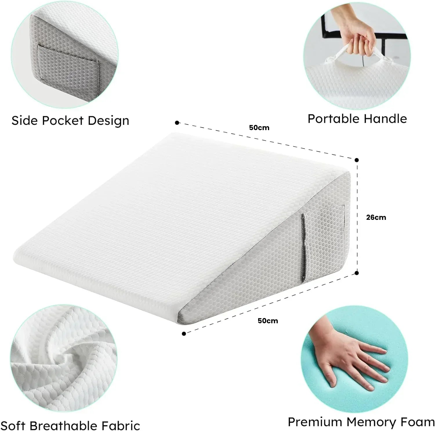 Maliben | Deluxe Inclined Wedge Support Pillow | Cooling Gel Memory Foam, Removable Cover & Ideal For Back Pain Relief And Acid Reflux