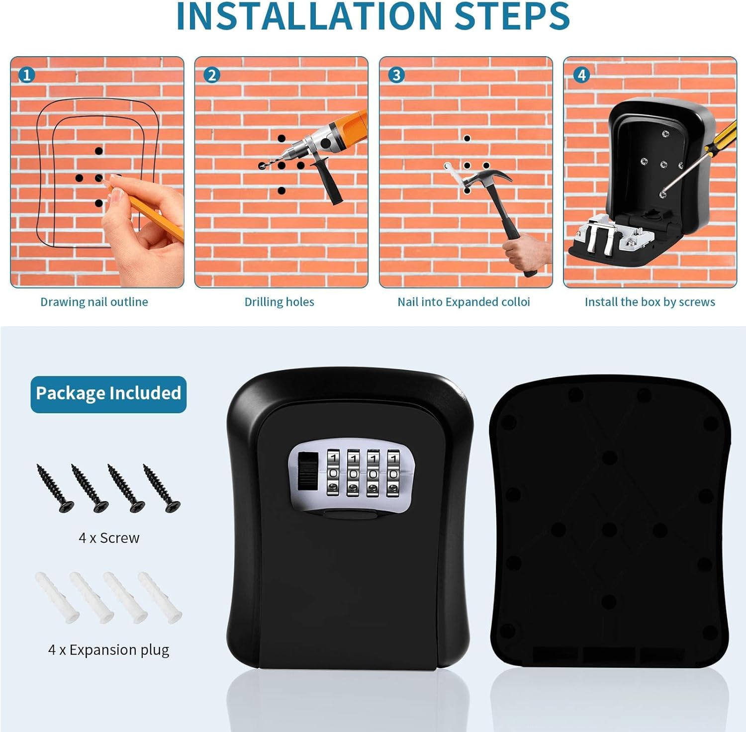 Maliben | Key Safe Wall Mounted-Key Lock Box With 4 Digit Combination