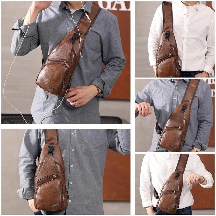 Maliben | Large Men's Leather Bag Chest Backpack Waterproof Crossbody Bag With Usb