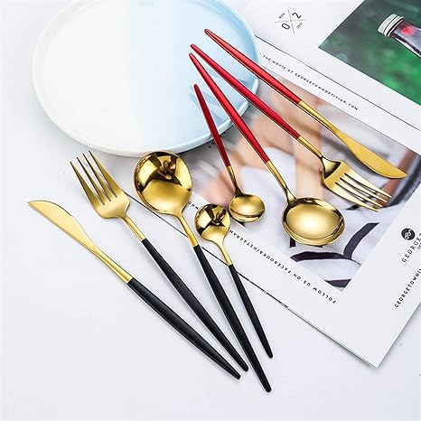 Maliben | LUXURIOUS STAINLESS STEEL 24-PIECE GOLD-SILVER CUTLERY SET