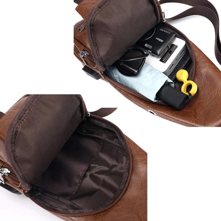 Maliben | Large Men's Leather Bag Chest Backpack Waterproof Crossbody Bag With Usb