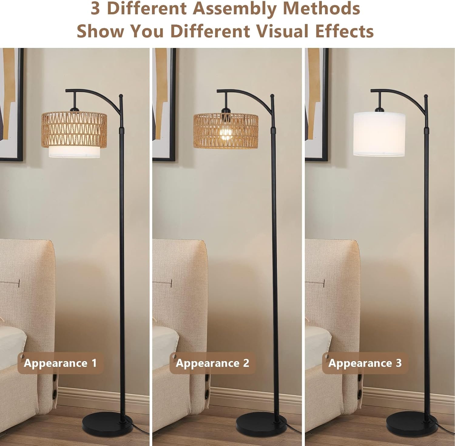 Maliben Arc Floor Lamp with Remote Control & Dual Shades – Norvella