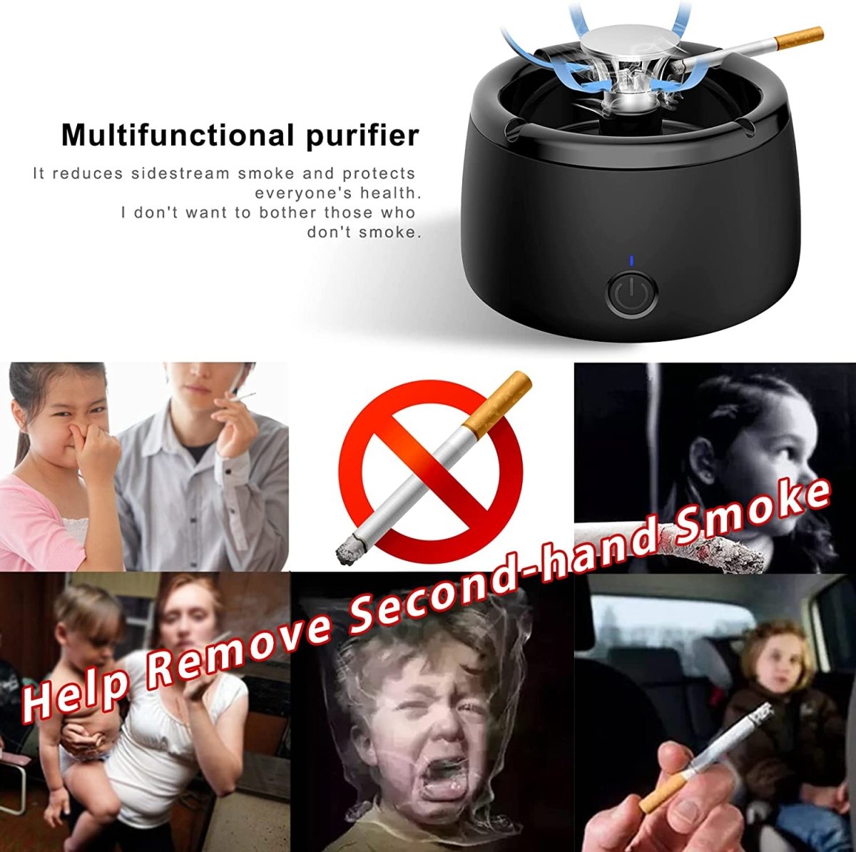 Maliben Odorless Smoke-Free Ashtray - Portable Smoke Catcher with Scent Filter