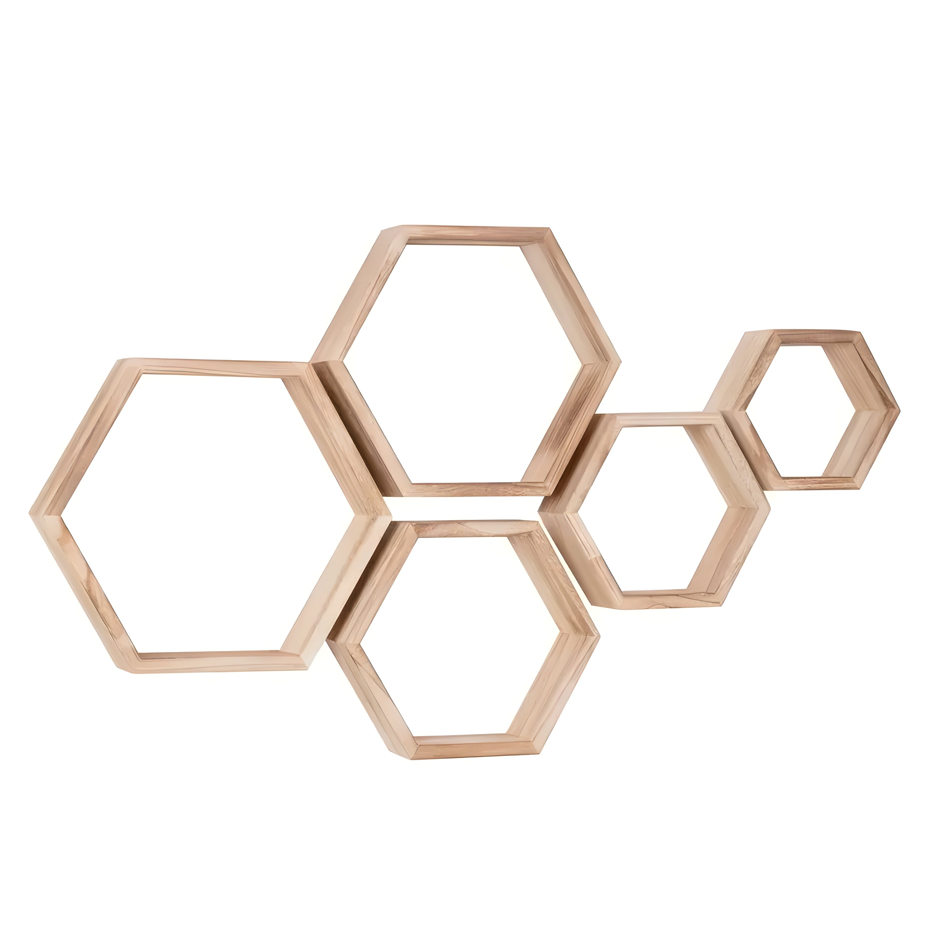 Maliben | Wall Shelf Set HexaWood | 5-Piece | Hexagon Design | Rustic wood Look