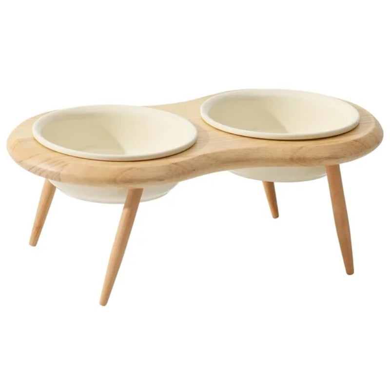 Maliben | Misha Ceramic Elevated Cat Bowl with Wooden Stand