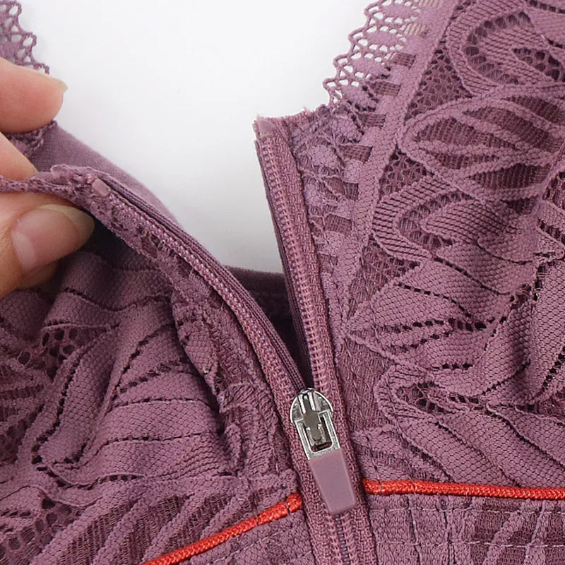 Maliben | Solid Color Lace Lingerie With Front Zipper
