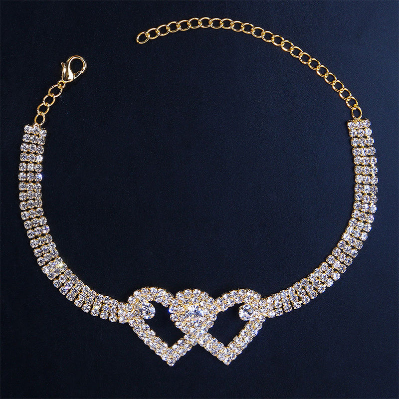Maliben | Double Love Heart Rhinestone Anklet
