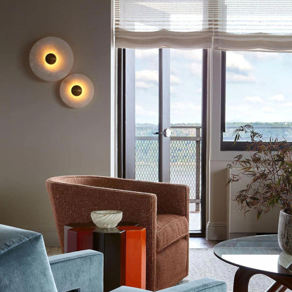 Maliben | Aurora D'or - Round Alabaster/Aluminum Wall Lamp