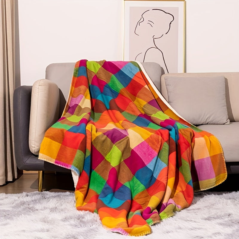 Maliben Coral fleece blanket – Reversible thick Sherpa blanket with a colorful...