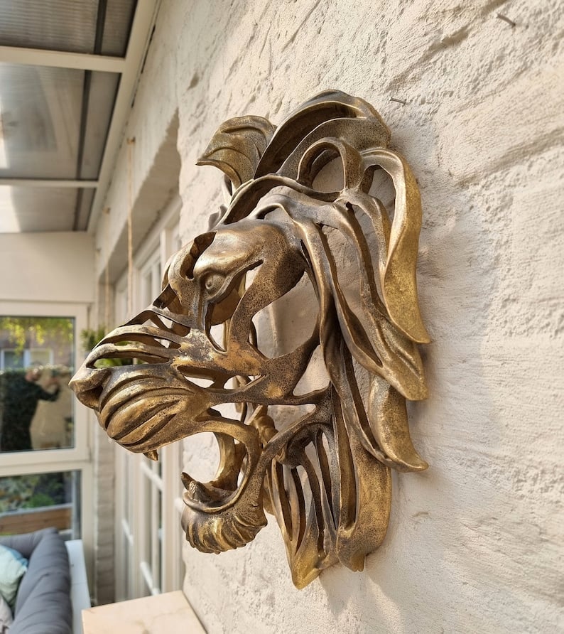 Maliben | Rare Find-Large Lion Head Wall Mounted Art Sculpture