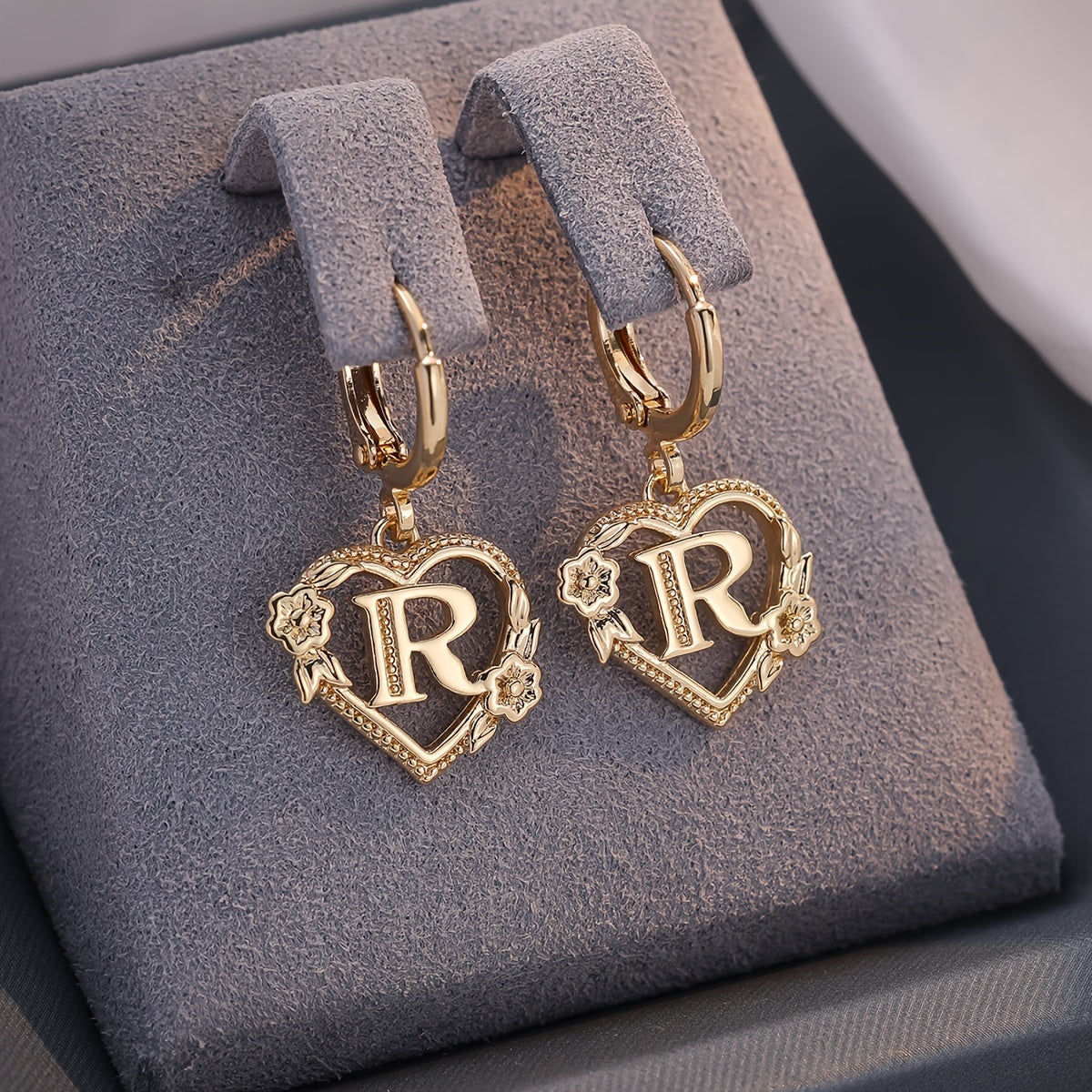 Maliben | Dainty Initial Letter Heart Hoop Earrings