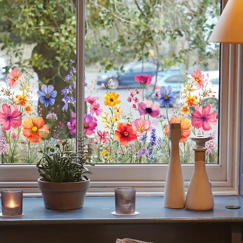 Maliben | 💐 Colorful Floral Bouquet Window Sticker 🖼️ (Removable Without Leaving Marks)