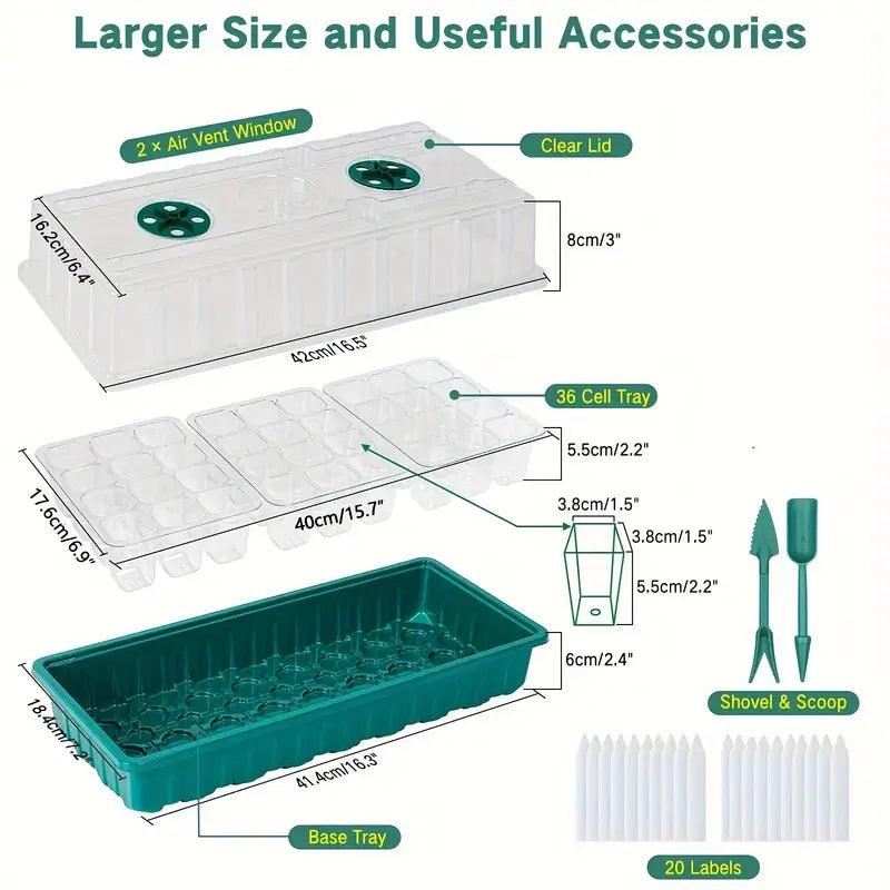 Maliben | Growmida Indoor Growing Set | With Led Plant Light & Adjustable Humidity Cover | 36-Cell Seedling Station | Incl. Accessories