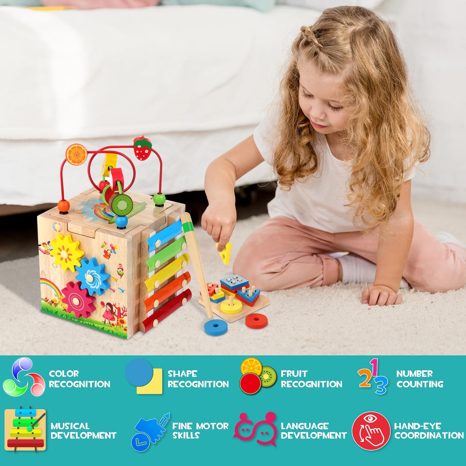 Maliben | Stylish 8-In-1 Montessori Activity Cube - Educational Play Fun For Babies