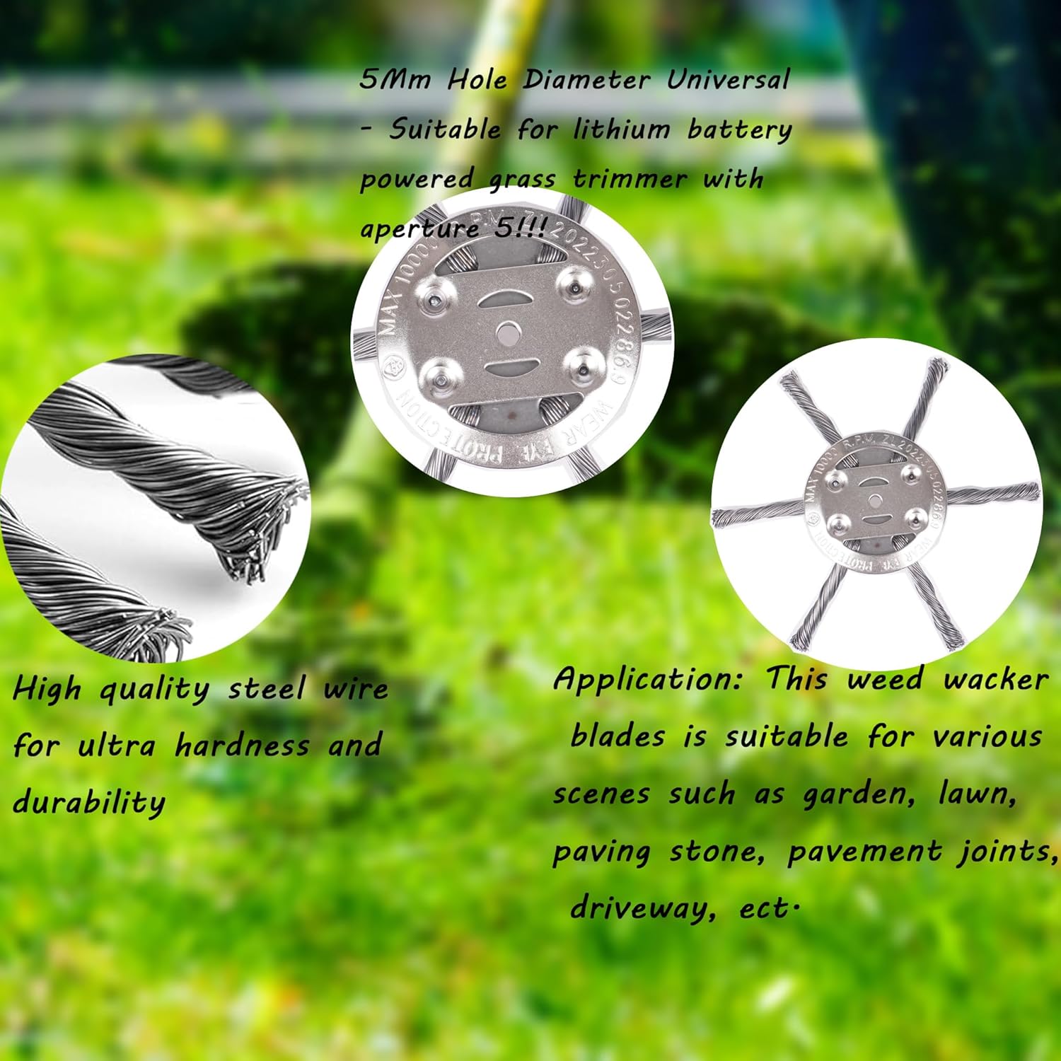 Maliben | 6" Twisted Wire Weed Brush – Steel TriMmer Head For 5 mm Shaft Electric Grass Cutters