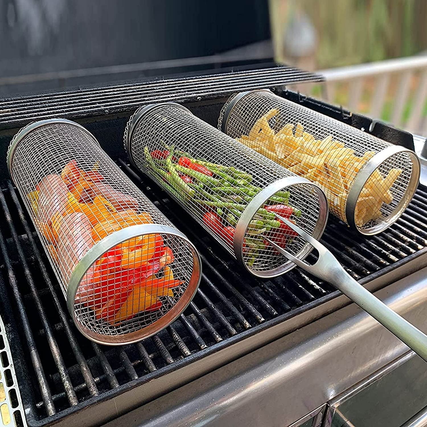 Maliben | Stainless Steel Rolling Grill Basket