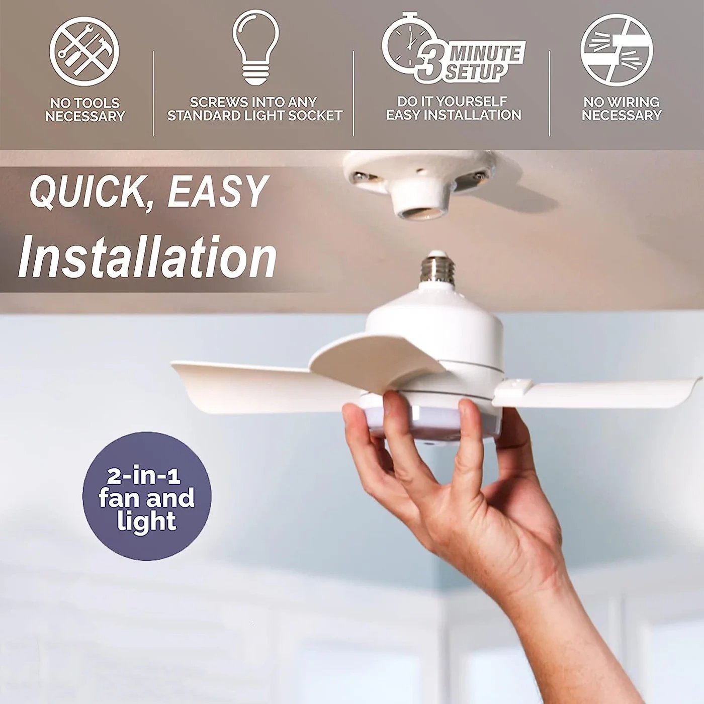 Maliben | 2-In-1 Portable Ceiling Fan & Light With Remote Control