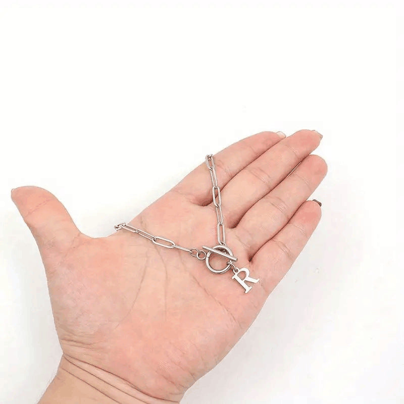 Maliben | Paperclip Letter Initial Circle Lock Clasp Necklace