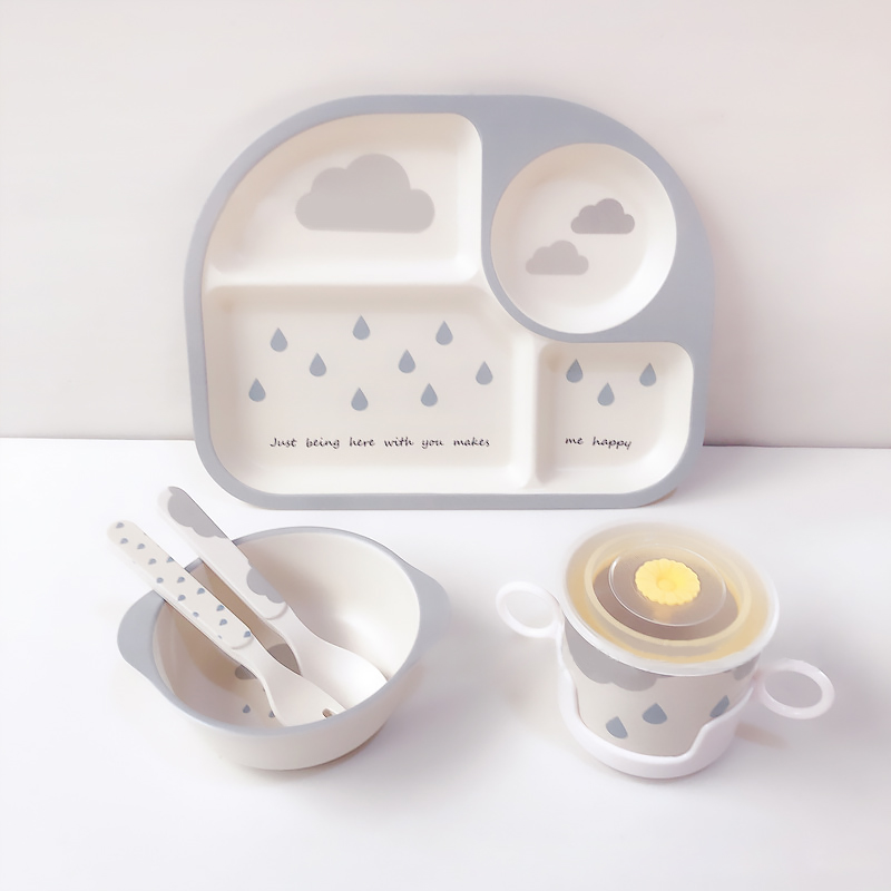 Maliben | Baby Dish Set With Cloud Design – Plate, Bowl, Cup & Cutlery For Children