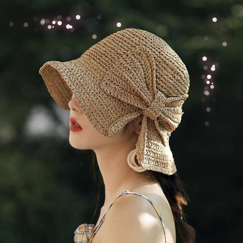 Maliben | Retro Folding Straw Hat With Bow