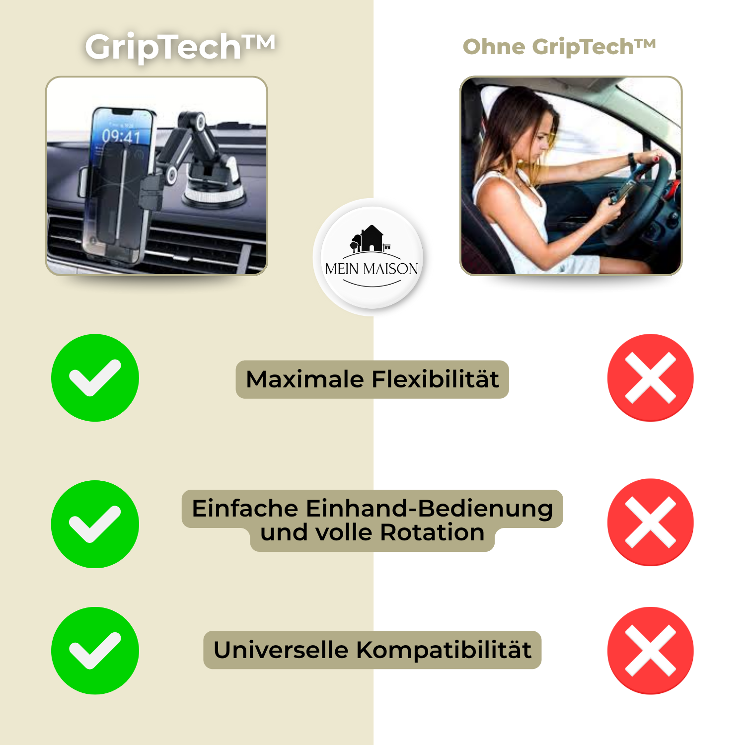 Maliben | Auto Griptech HAndy Holder With Strong Suction Cup and 360° Rotation