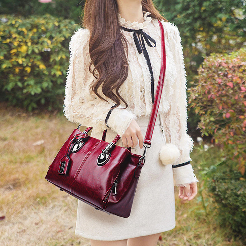 Maliben | New HandBags Made Of Oil Wax Leather Boston, Large Tote bag Made Of Soft Leather