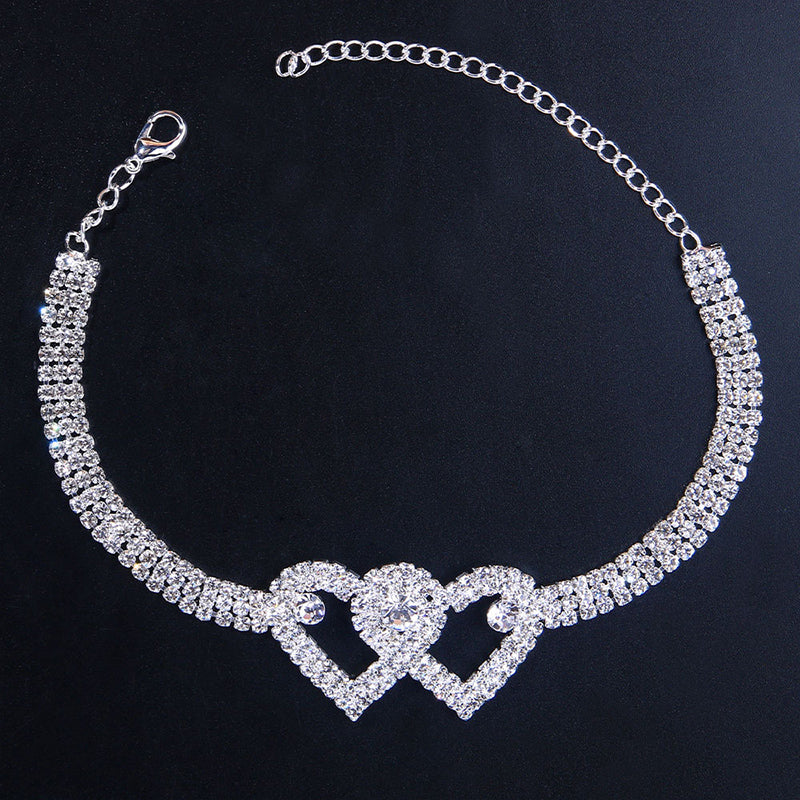 Maliben | Double Love Heart Rhinestone Anklet