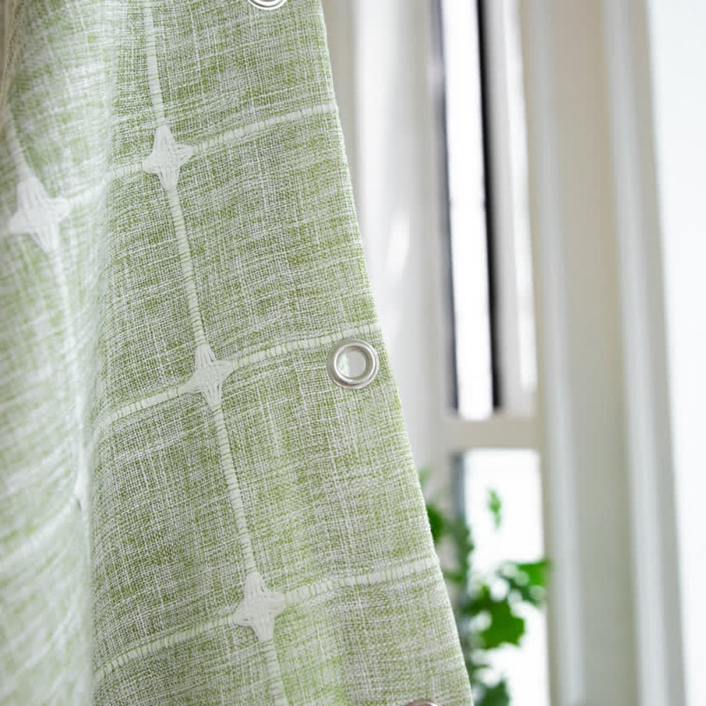 Maliben | Cotton Linen Shower Curtain Check Print Fringes Waterproof Machine Washable Bathroom Decor