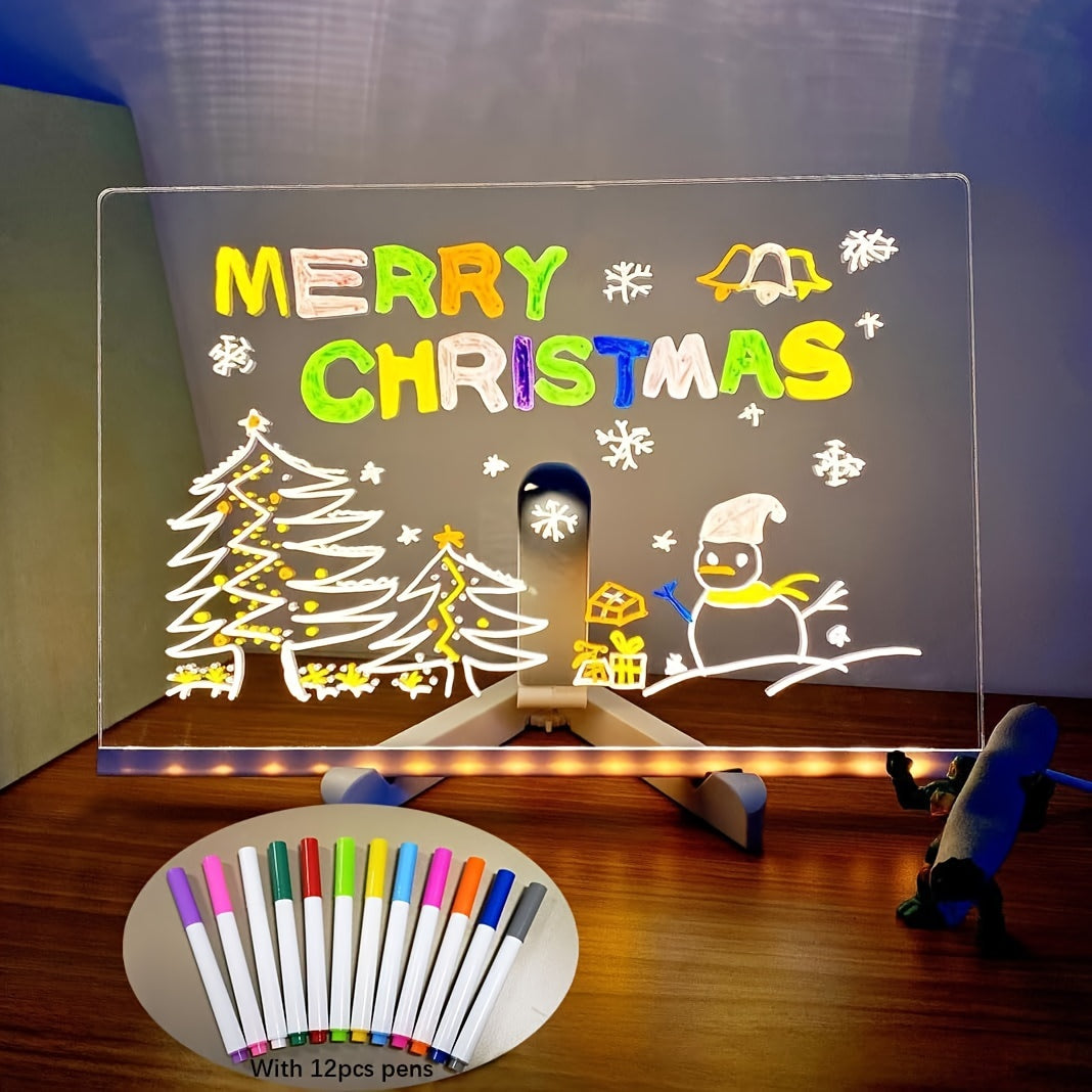 Maliben | USB LED Noteboard with 12 Colored Pens - Bright Message Board for Office & Home