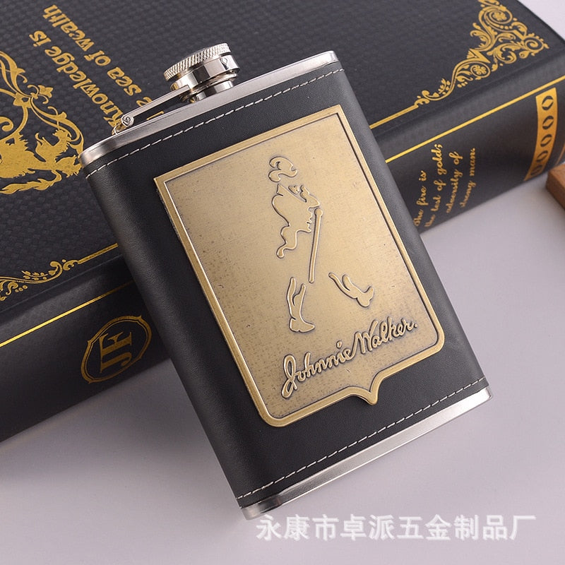 Maliben | 8oz Whisky Bottle made of Stainless Steel Alcohol Funnel Hip Flask Embroidered Golden Silk Fabric Packaging Gift Box Set