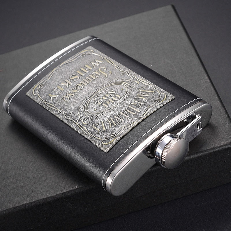 Maliben | 8oz Whisky Bottle made of Stainless Steel Alcohol Funnel Hip Flask Embroidered Golden Silk Fabric Packaging Gift Box Set
