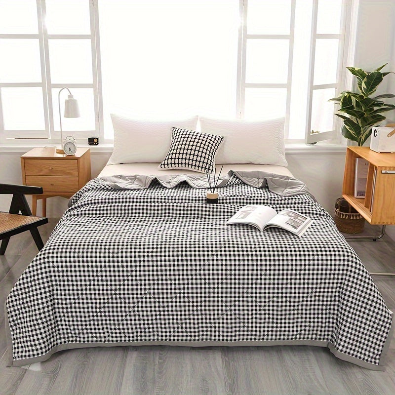 Maliben | Elegant Preppy Plaid Summer Blanket For Cool Nights