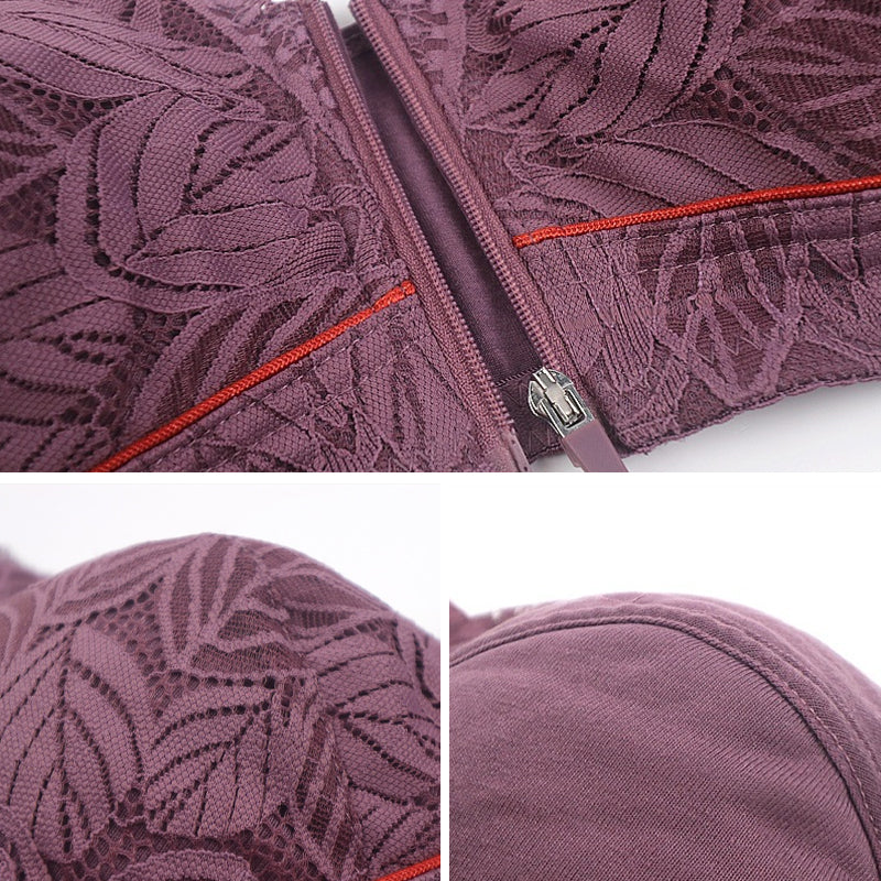 Maliben | Solid Color Lace Lingerie With Front Zipper