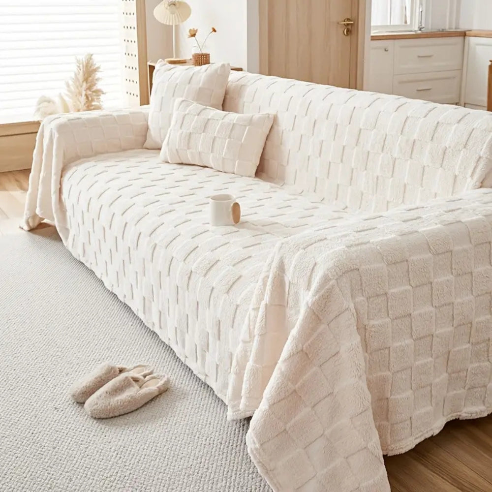 Maliben | Checkered Plush Velvet Sofa Cover