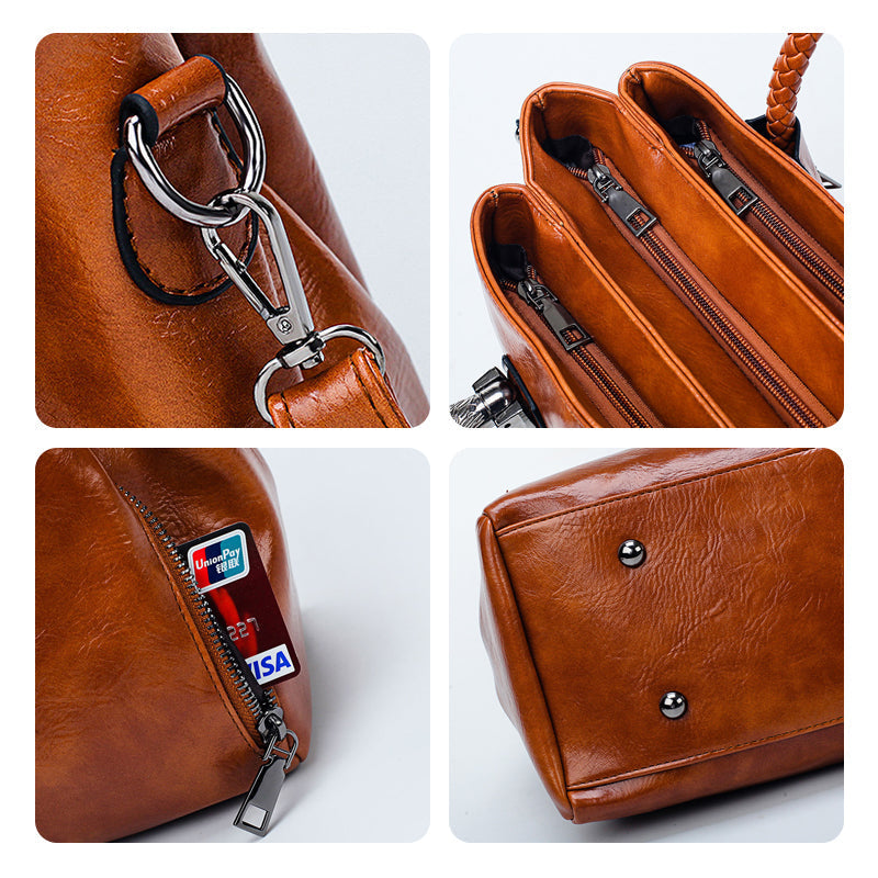 Maliben | New HandBags Made Of Oil Wax Leather Boston, Large Tote bag Made Of Soft Leather