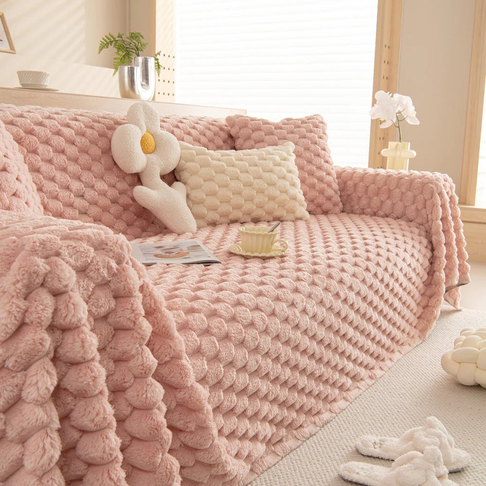 Maliben | Tufted Rabbit Faux Sofa Cover