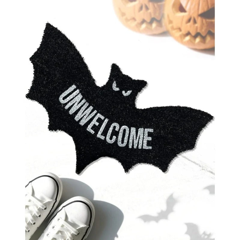 Maliben | Unwelcome Halloween Bat DoOrmat – Spooky Decorative Entry Rug For Porch, Patio, or Indoor Use