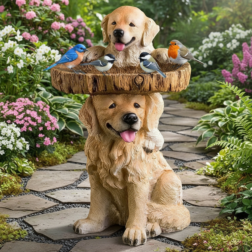 Maliben | Golden Retriever Puppy Bird Bath Garden Statue