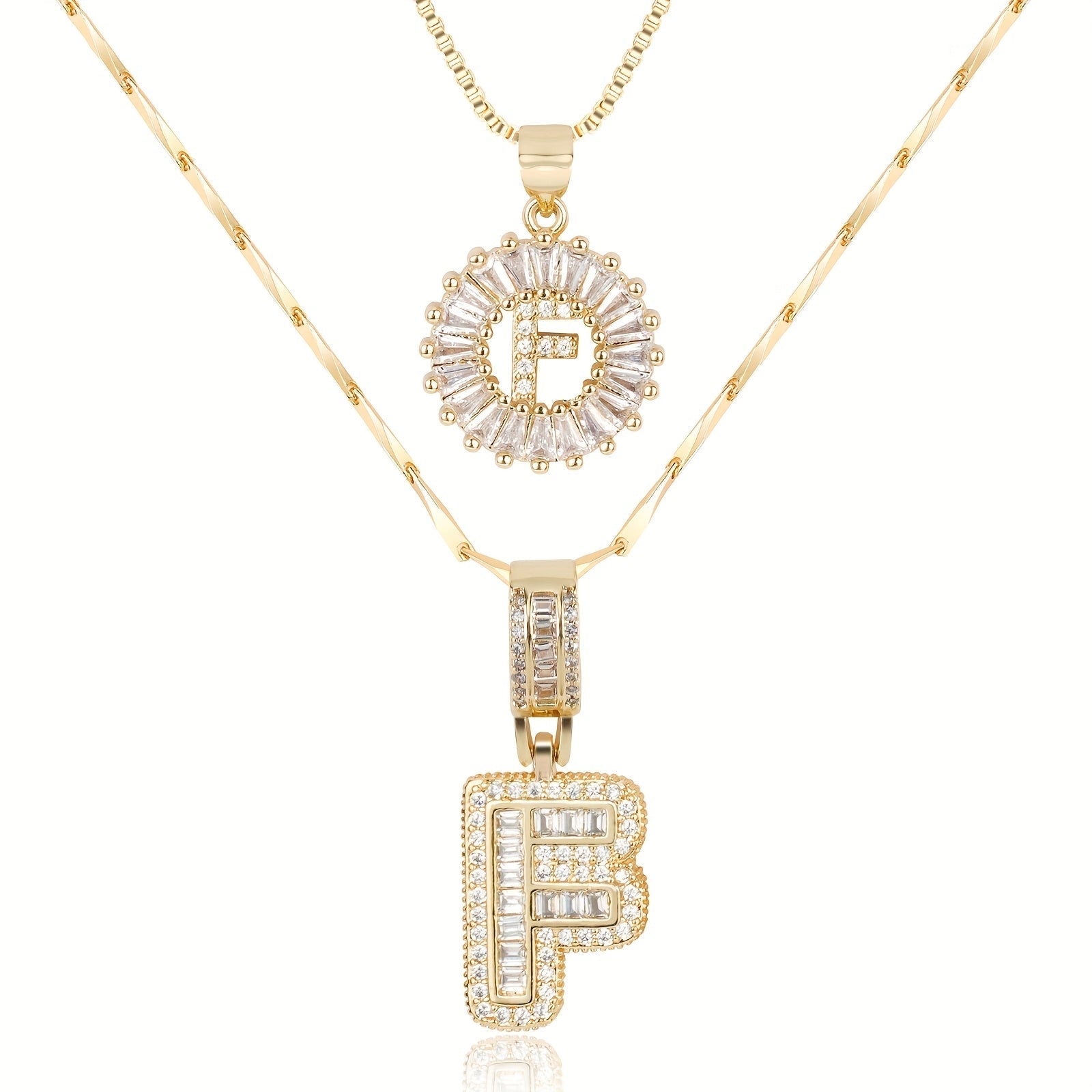 Maliben | 2pc 14k Diamond Letter Initial Necklaces