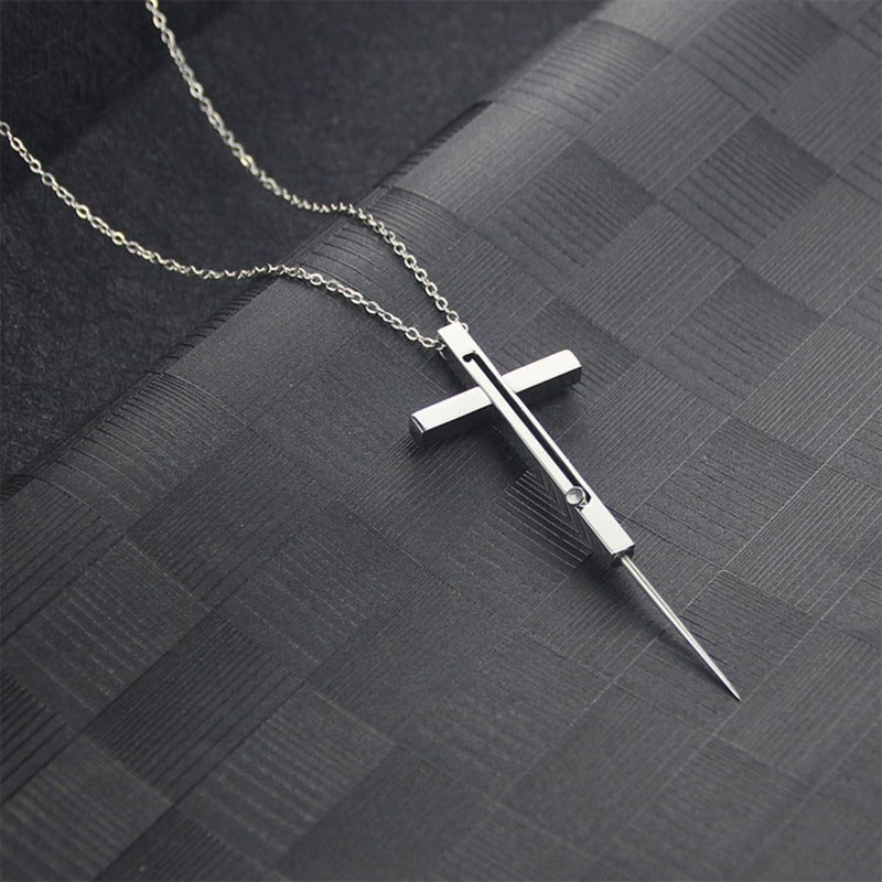 Maliben | Retractable Toothpick Necklace With Stainless Steel Cross Pendant